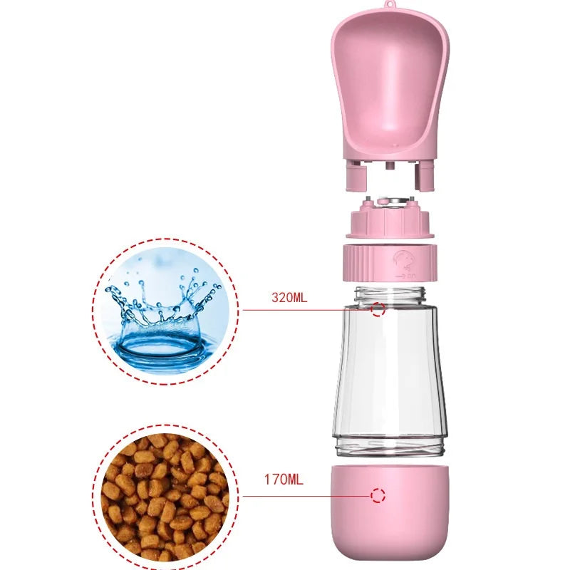 2 in 1 Portable Dog Water Bottle for Small Large Dogs Cats Outdoor Walking Drinking Bowls Pet Feeder Puppy Chihuahua Supplies